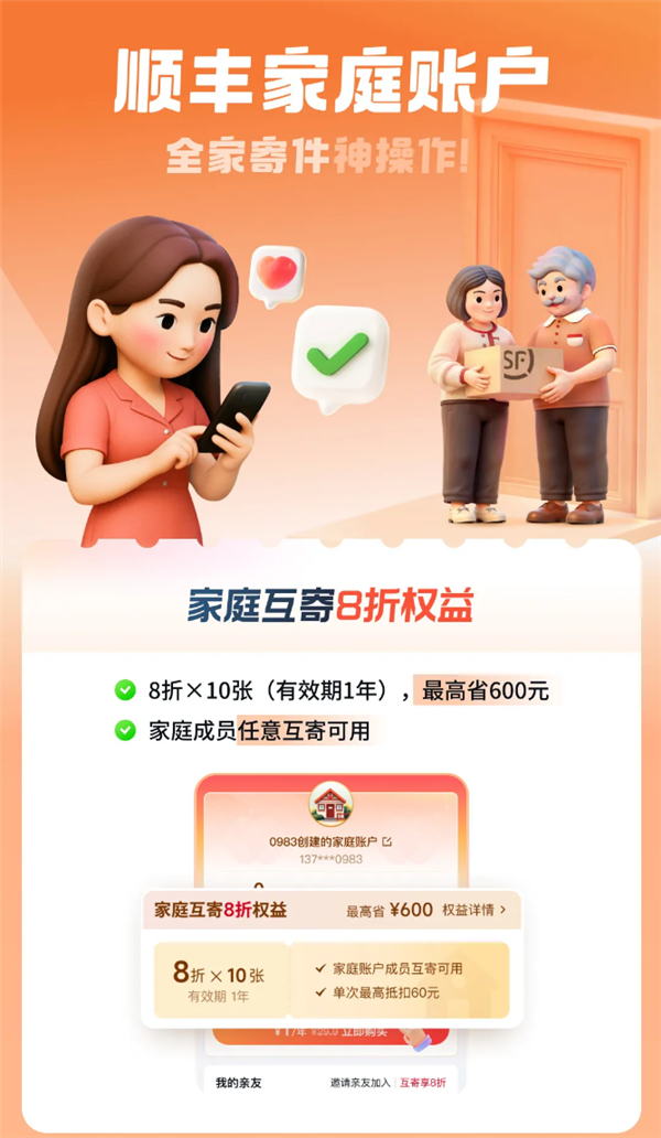 顺丰家庭账户上线:家人互寄享8折 最高可省600元